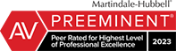 Martindale Hubbell | AV | Preeminent | Peer Rated For Highest Level Of Professional Excellence | 2023