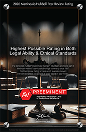 2026 Martindale-Hubbell Peer Review Rating | Highest Possible Rating in Both Legal Ability & Etical Standards | AV Preeminent Peer Rated for Highest Level of Professional Excellence
